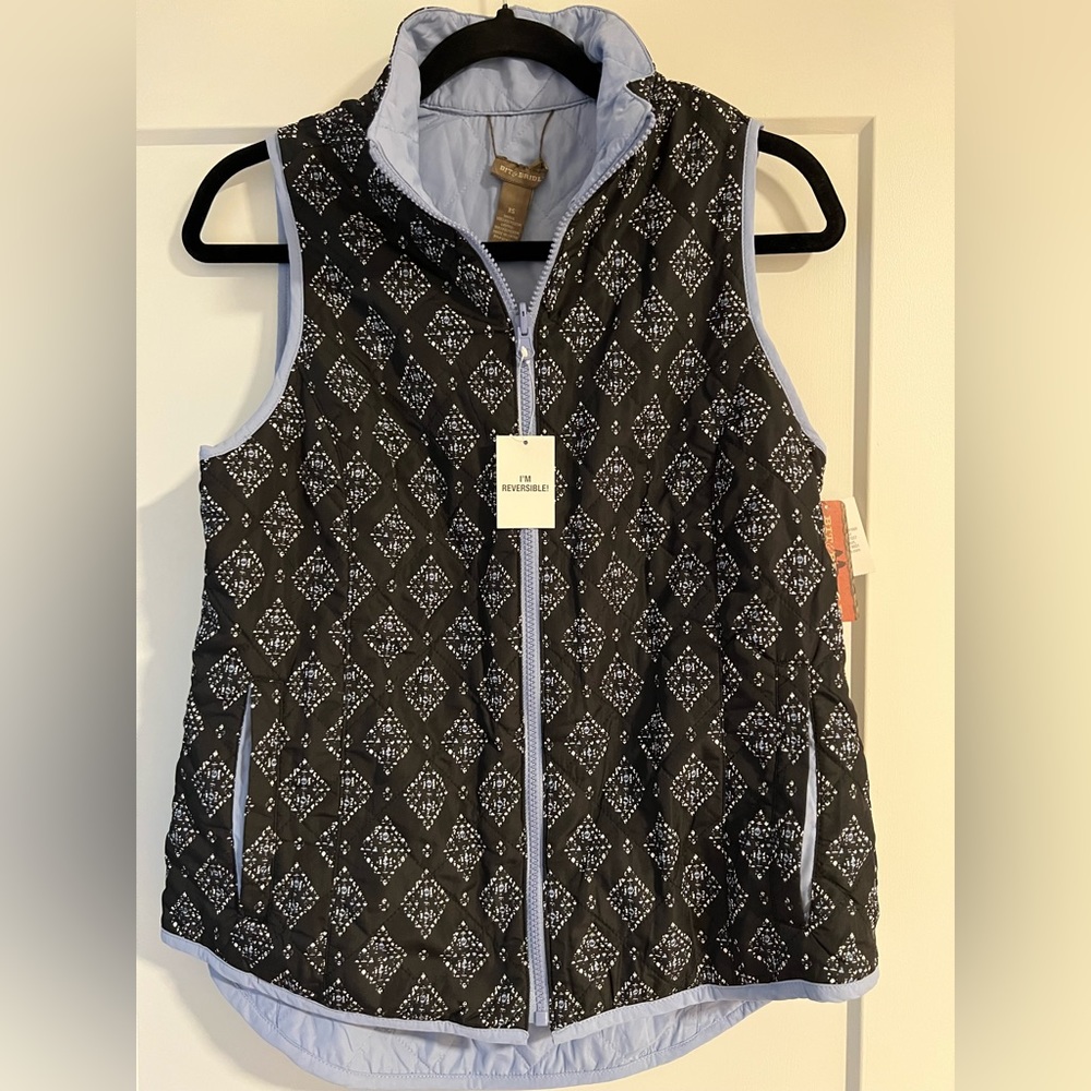 NEW with tags Bit and Bridle Reversable Vest black floral and blue